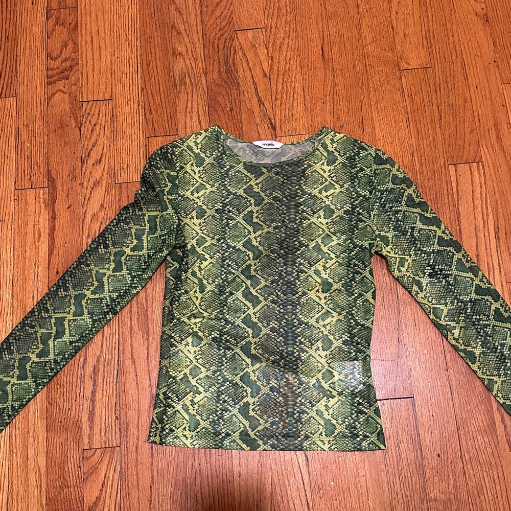 Miaou Green Snake Print Sheer Top